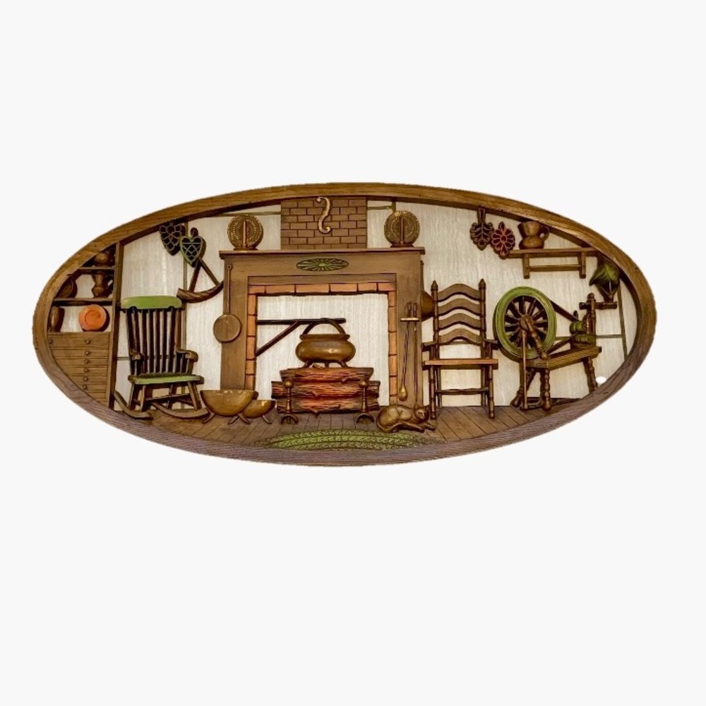 Vintage Burwood Rustic Fireplace Wall Hanging‎ MCM Mid Century 60s Country Farm